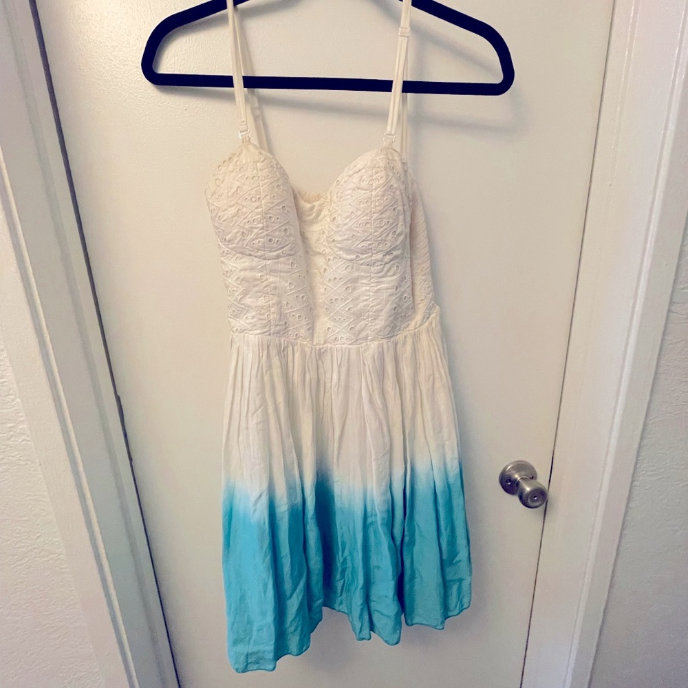 Elegant White and Blue Lace Dress